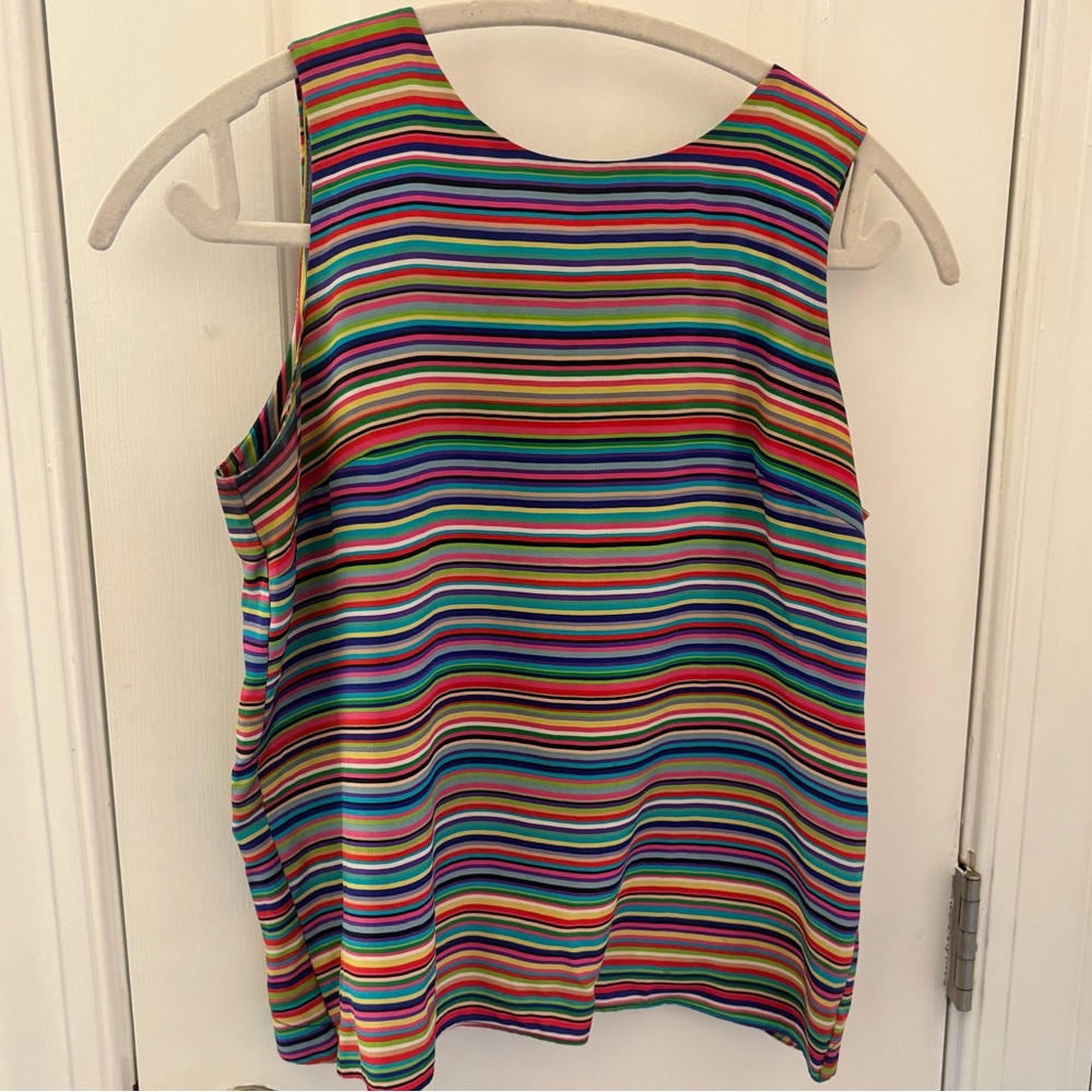 Amanda Uprichard 100% Silk Rainbow Striped Sleeveless Crop Urban Chic Top size S